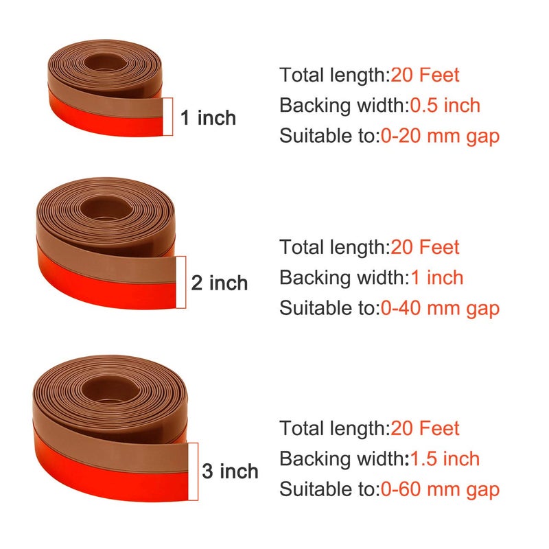 TORRAMI Silicone Door Sweep Draft Stopper 2 inch Width 20 Feet Length,Seal Insulation for Door Under Bottom, Gap, Side, Glass Shower Door, Sliding Door,Brown - Image 2
